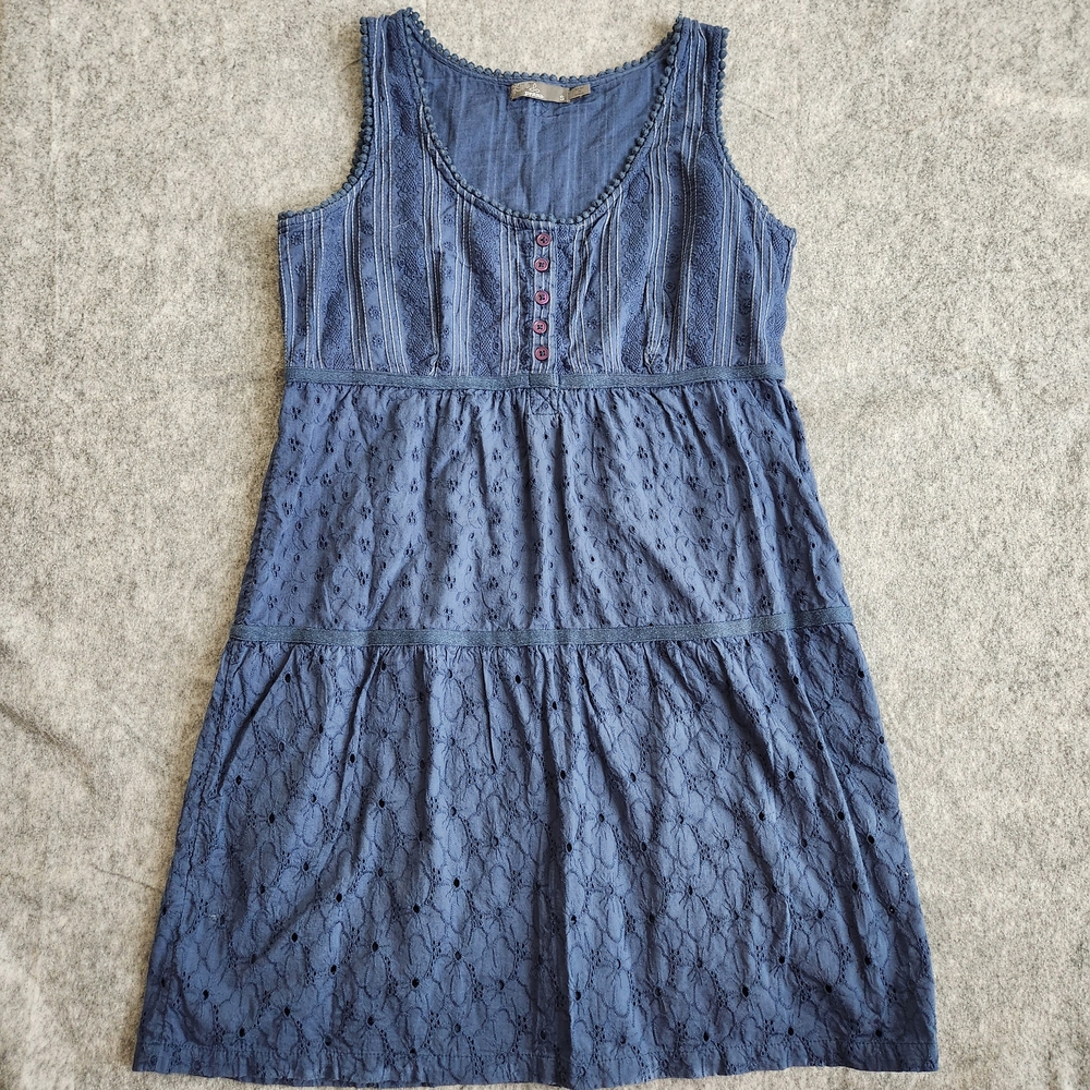 Prana Kendall Eyelet Sleeveless Sundress Women's Small Blue Tiered Lined Sport